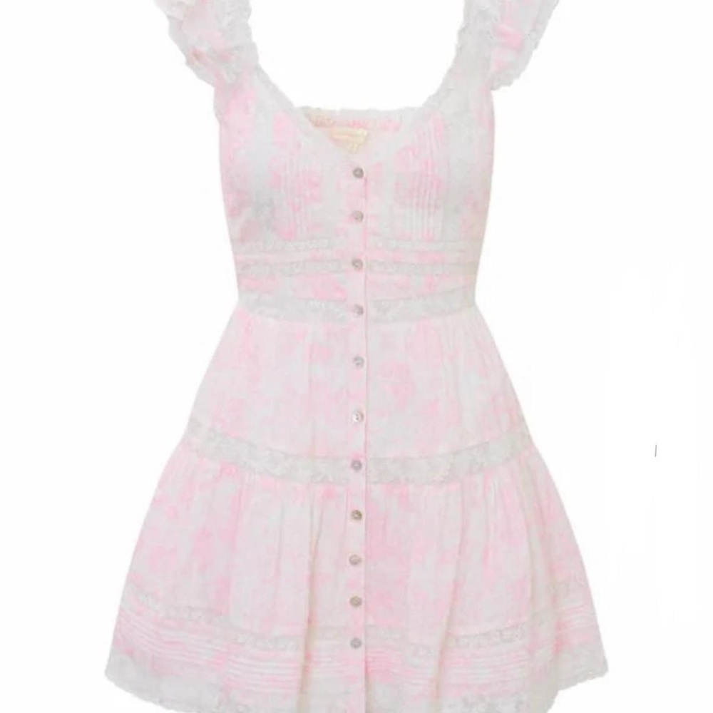 LOVESHACKFANCY RIETTA COTTON LACE-TRIMMED MINI DRESS